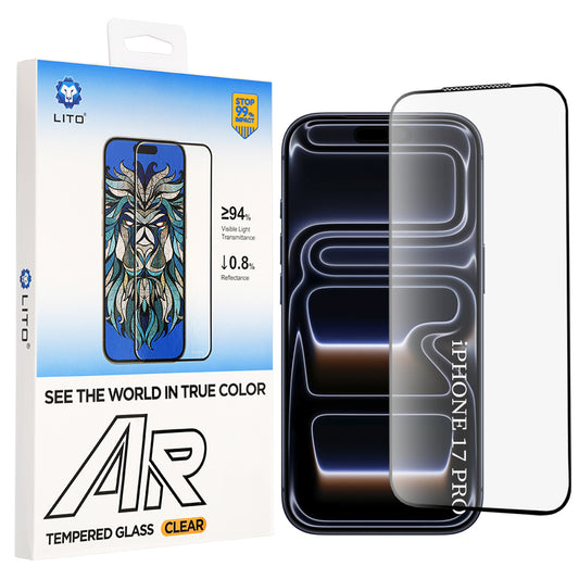 Film de protection d'écran Lito AR SE pour Apple iPhone 18 Pro / 17 Pro, Verre trempé, Collage complet, Noir