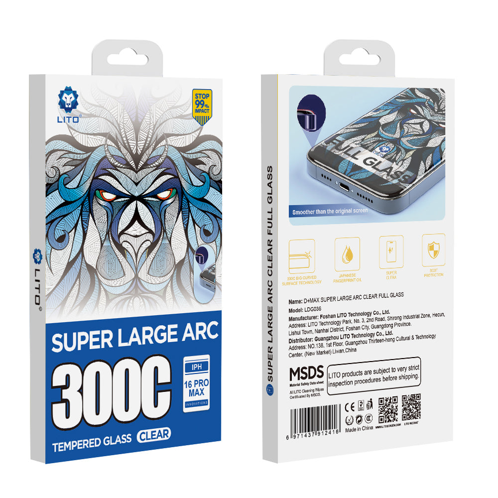 Lito D+ Max 300C Screen Protector for Apple iPhone 17e / 16e / 14 / 13 Pro, Tempered Glass, Full Glue