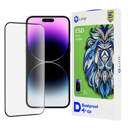 Lito D+ Pro Dustproof schermbeschermfolie voor Apple iPhone 14 Pro Max, gehard glas, volledige lijm, zwart