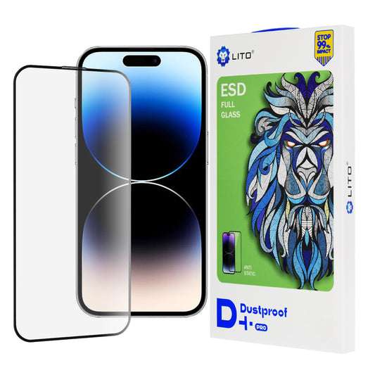 Lito D+ Pro Dustproof schermbeschermfolie voor Apple iPhone 14 Pro, gehard glas, volledige lijm, zwart