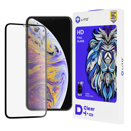 Lito D+ Pro schermbeschermfolie voor Apple iPhone 11 Pro Max / XS Max, gehard glas, volledige lijm, zwart