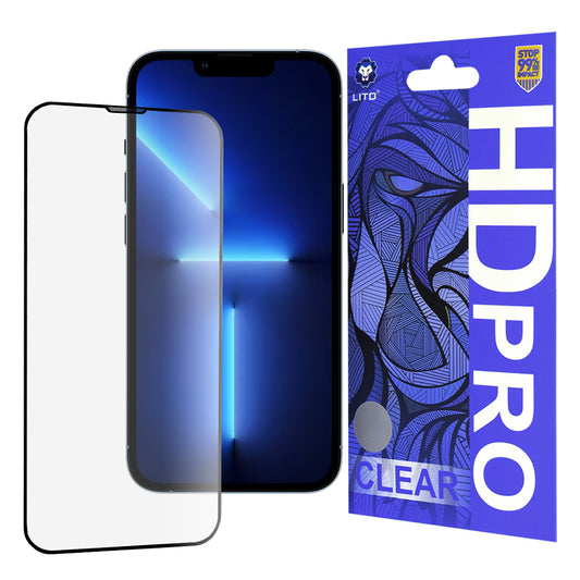 Lito HD Pro Clear Displayschutzfolie für Apple iPhone 14 Plus / 13 Pro Max, gehärtetes Glas, Vollkleber, Schwarz