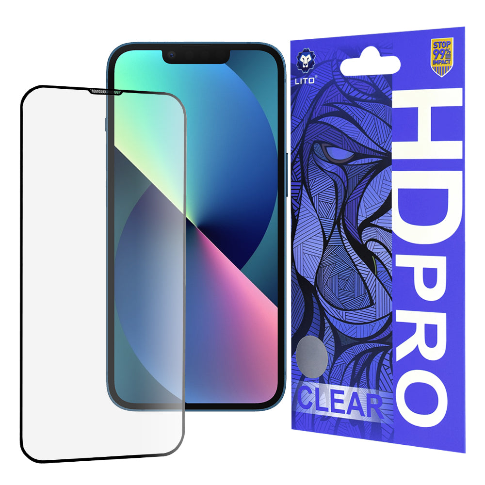 Film de protection d'écran Lito HD Pro Clear pour Apple iPhone 17e / 16e / 14 / 13 Pro, Verre trempé, Collage complet, Noir