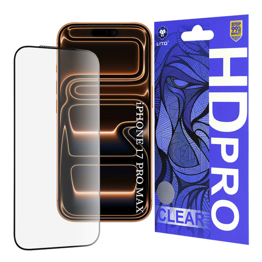 Film de protection Écran Lito HD Pro Clear pour Apple iPhone 17 Pro Max, Verre Trempé, Full Glue, Noir