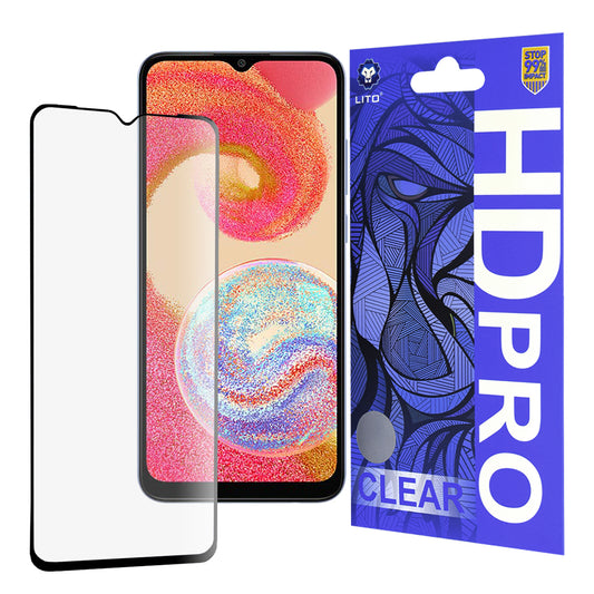 Lito HD Pro Clear schermbeschermfolie voor Samsung Galaxy A04e A042 / M04 M045, gehard glas, volledige lijm, zwart