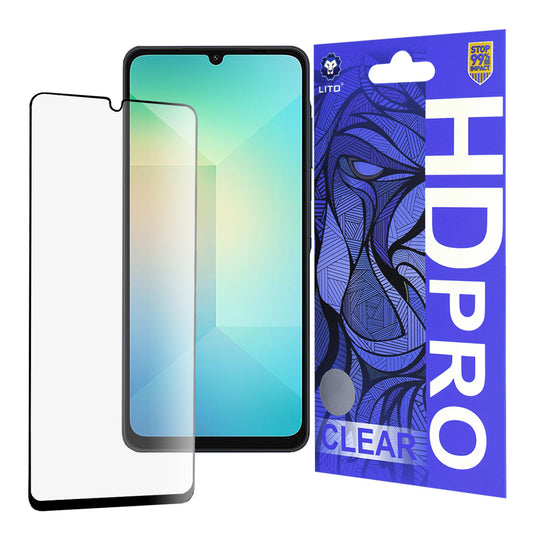 Lito HD Pro Clear Displayschutzfolie für Samsung Galaxy A06 A065, gehärtetes Glas, Vollkleber, Schwarz