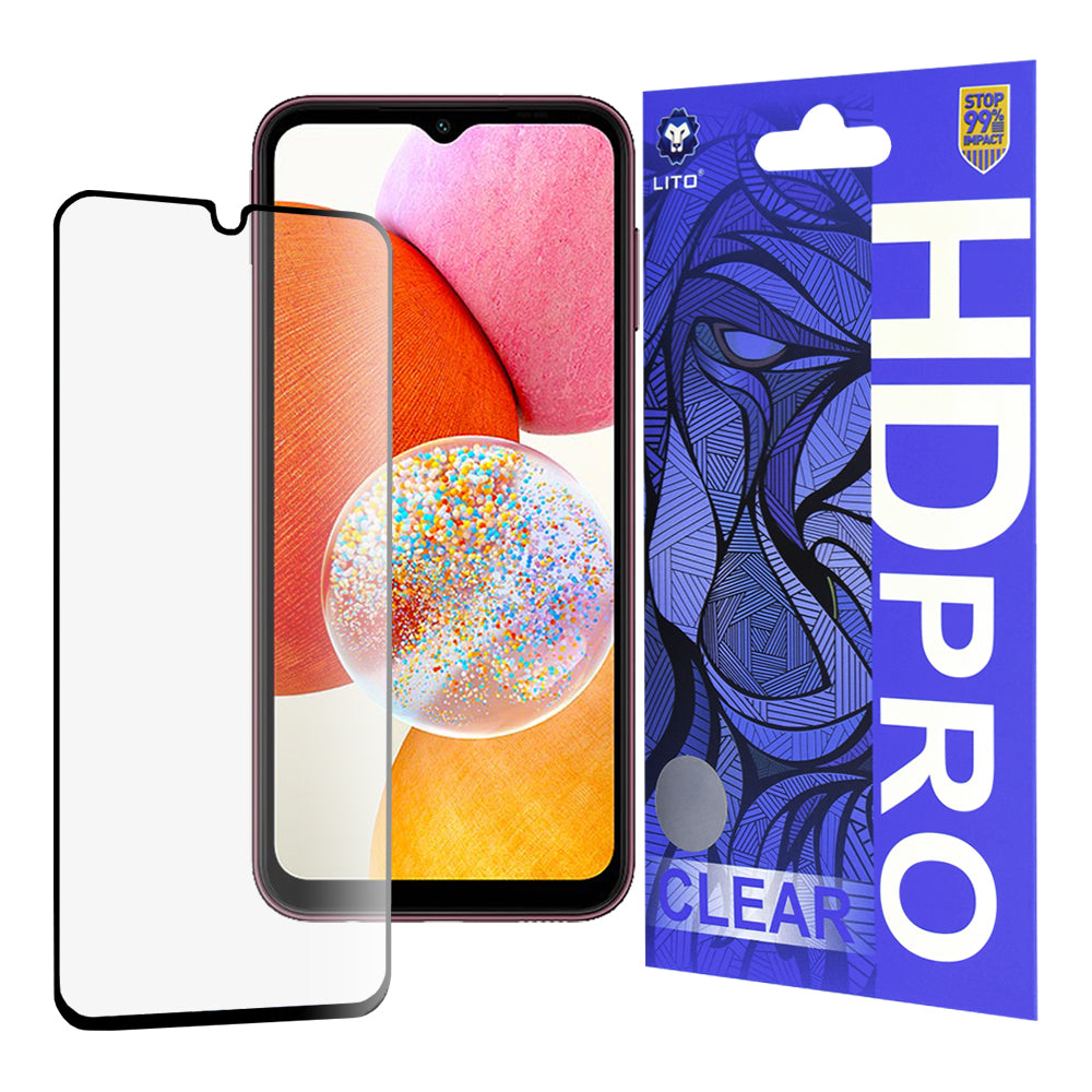 Lito HD Pro Clear Displayschutzfolie für Samsung Galaxy A14 A145 / A14 5G A146, gehärtetes Glas, Vollkleber, Schwarz