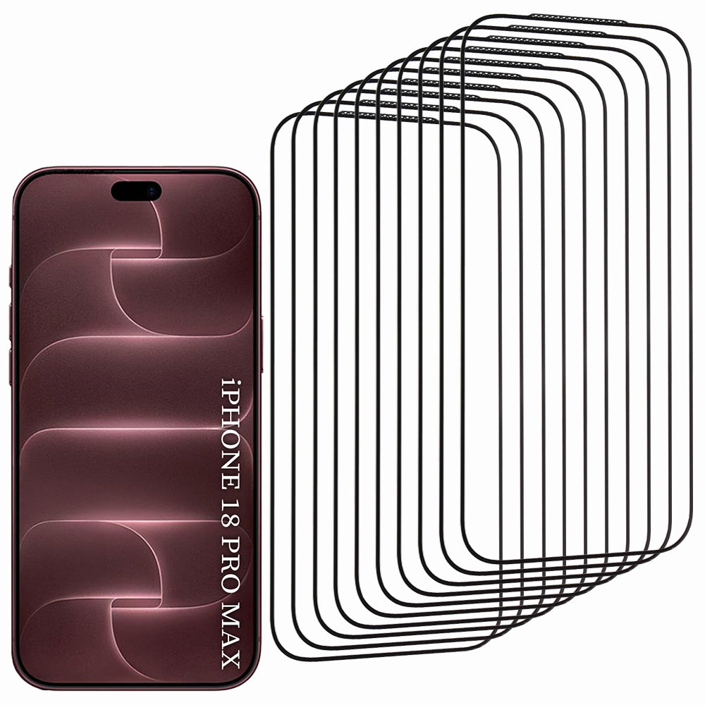 Lito HD Pro-schermbeschermer voor Apple iPhone 18 Pro Max / 17 Pro Max, gehard glas, volledige kleeflaag, set van 10 stuks, zwart