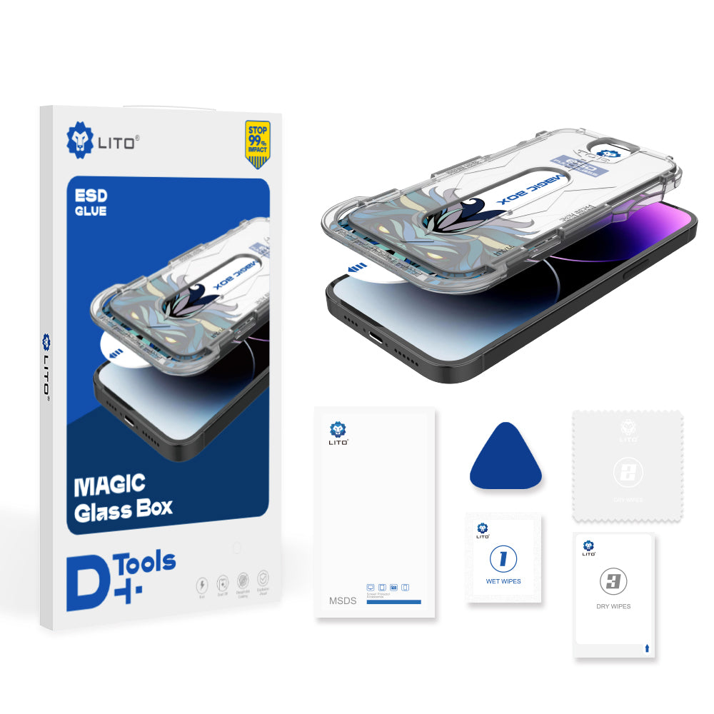 Beschermfolie voor scherm Lito Magic Glass Box D+ Tools voor Apple iPhone 16, Gehard glas, Volledige lijm