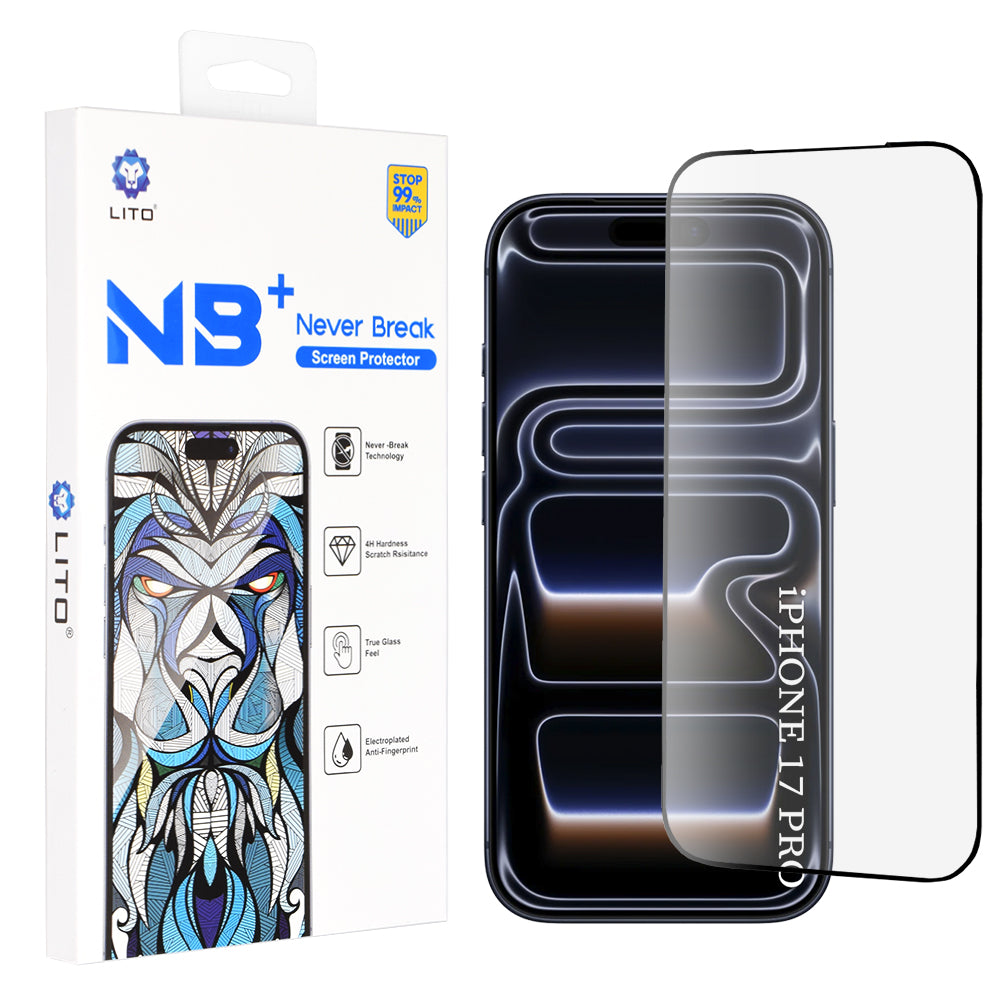 Beschermfolie Lito NB Scherm voor Apple iPhone 17 Pro, Gehard Glas, Volledige Lijm, Zwart