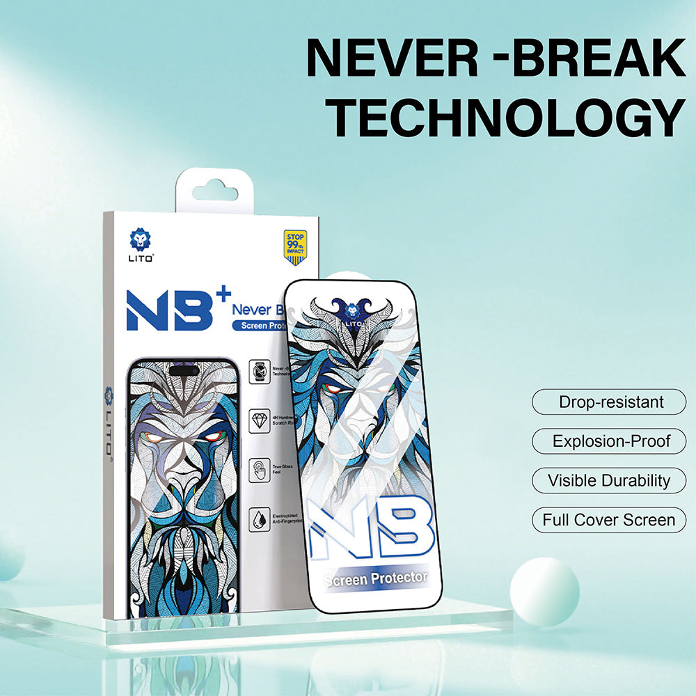Beschermfolie Lito NB Scherm voor Apple iPhone 17 Pro, Gehard Glas, Volledige Lijm, Zwart