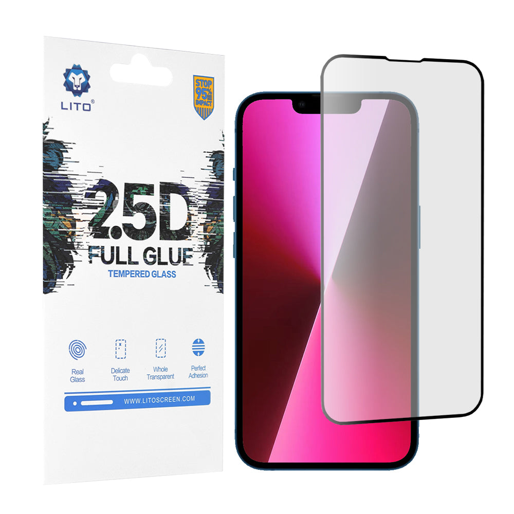 Lito schermbeschermfolie voor Apple iPhone 14 / 13 Pro / 13, gehard glas, full glue, 2.5D, zwart
