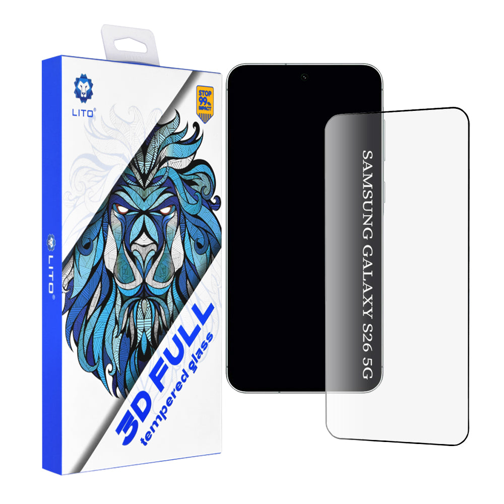 Schermbeveiligingsfolie Lito voor Samsung Galaxy S26, Gehard Glas, Volledige Lijm, 3D, Zwart