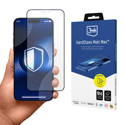 Matte schermbeschermfolie 3MK HardGlass Max voor Apple iPhone 17 Pro Max, Gehard Glas, Volledige Lijm, Zwart
