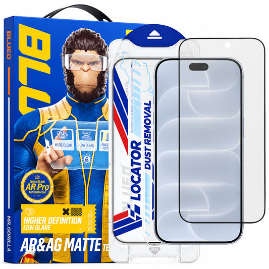 Blueo Matte Anti-Reflex-Schutzfolie mit Applikator Pro für Apple iPhone 18 Pro, gehärtetes Glas, Full Glue, Schwarz