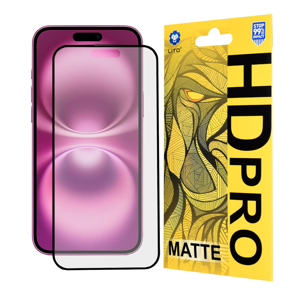 Mattierter Displayschutzfolie Lito HD Pro für Apple iPhone 16 Plus, gehärtetes Glas, Full Glue, Schwarz