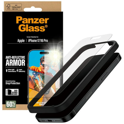 Film de protection écran Matte PanzerGlass Armor EasyAligner pour Apple iPhone 17 / 16 Pro, Verre Trempé, Full Glue