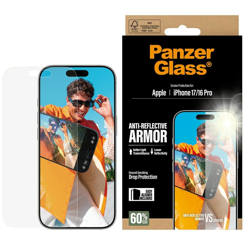 Film de protection écran Matte PanzerGlass Armor EasyAligner pour Apple iPhone 17 / 16 Pro, Verre Trempé, Full Glue