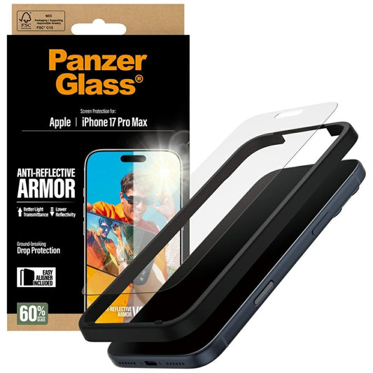 Film de protection Écran Mat PanzerGlass Armor EasyAligner pour Apple iPhone 17 Pro Max, Verre Trempé, Full Glue