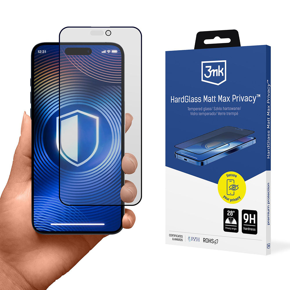 Matte Privacy 3MK HardGlass Max schermbeschermfolie voor Apple iPhone 17 Pro, Gehard Glas, Volledige Lijm
