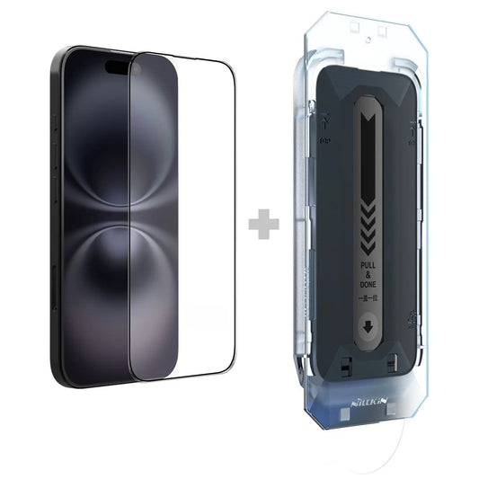 Nillkin CP+ Pro Displayschutzfolie mit Applikator für Apple iPhone 16, gehärtetes Glas, Vollkleber, schwarz