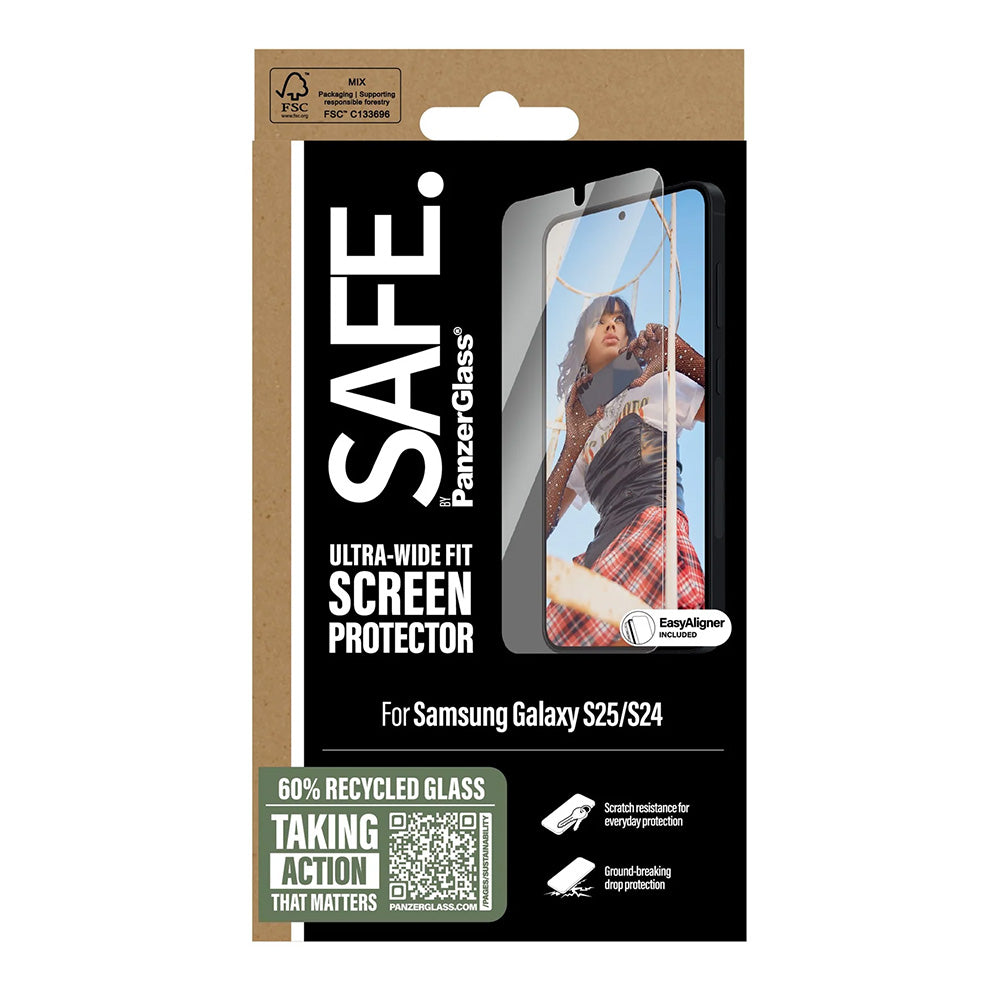 Film de protection d'écran PanzerGlass Safe. Ultra-Wide Fit EasyAligner pour Samsung Galaxy S25 S931 / S24 S921, Verre Trempé, Full Glue