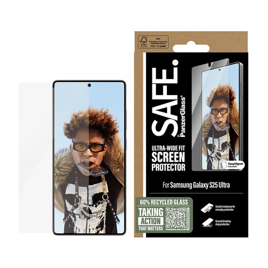 Beschermfolie PanzerGlass Safe scherm. Ultra-Wide Fit EasyAligner voor Samsung Galaxy S25 Ultra S938, Gehard Glas, Volledige Lijm