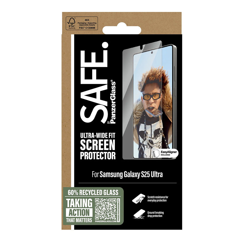 Film de protection d'écran PanzerGlass Safe. Ultra-Wide Fit EasyAligner pour Samsung Galaxy S25 Ultra S938, Verre Trempé, Full Glue