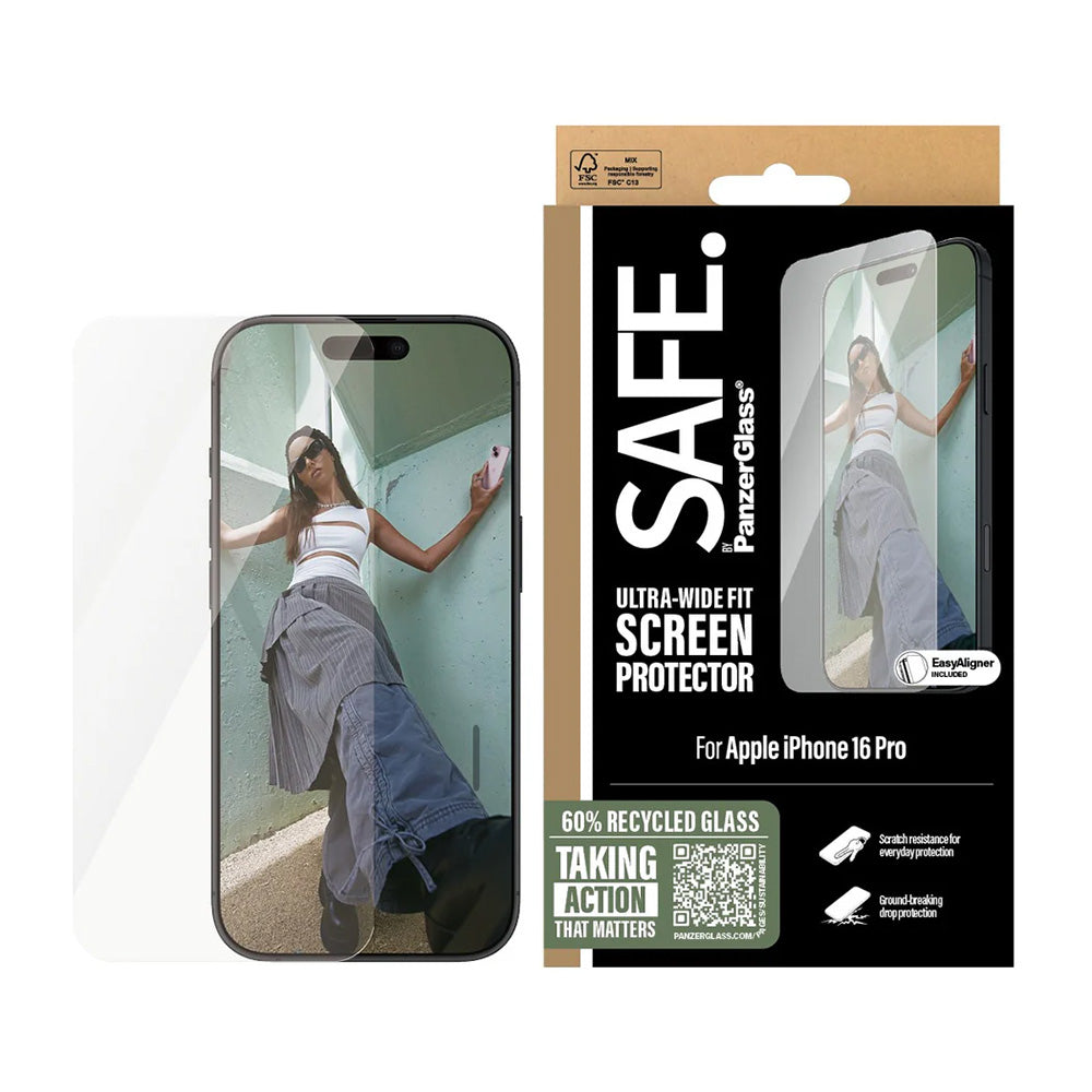 Beschermfolie PanzerGlass Safe Scherm. Ultra-Wide Fit voor Apple iPhone 16 Pro, Gehard Glas, Volledige Lijm