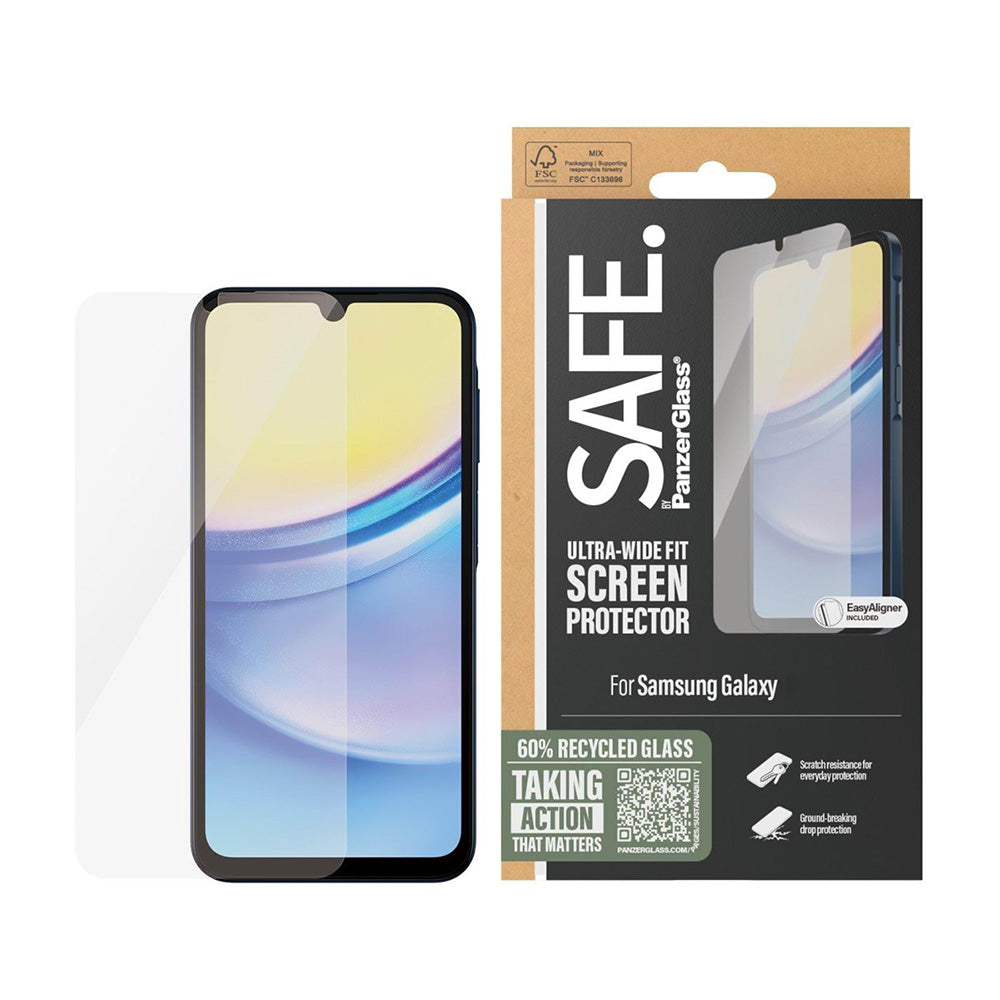 Beschermfolie PanzerGlass Safe Scherm. Ultra-Wide Fit voor Samsung Galaxy A16 5G A166 / A16 4G A165, Gehard Glas, Volledige Lijm