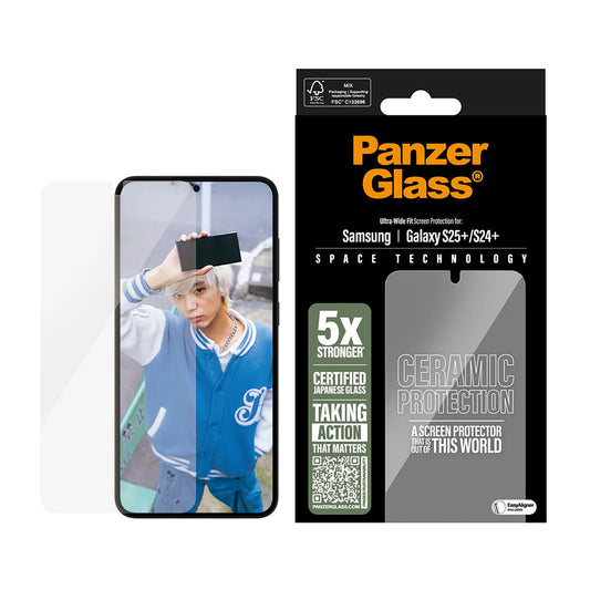 Beschermfolie Scherm PanzerGlass Ultra-Wide Ceramic EasyAligner voor Samsung Galaxy S25+ S936 / S24+ S926, Gehard Glas, Volledige Lijm