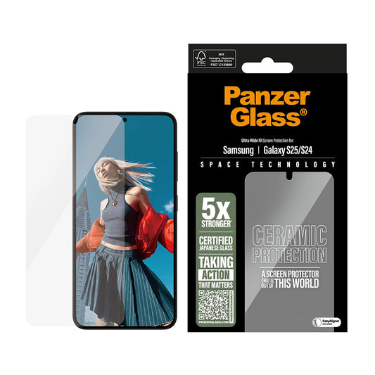 PanzerGlass Ultra-Wide Ceramic EasyAligner beschermfolie voor Samsung Galaxy S25 S931 / S24 S921, Gehard Glas, Volledige Lijm