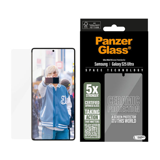 Beschermfolie Scherm PanzerGlass Ultra-Wide Ceramic EasyAligner voor Samsung Galaxy S25 Ultra S938, Gehard Glas, Volledige Lijm
