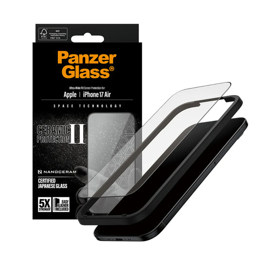 Beschermfolie PanzerGlass Ultra-Wide Ceramic II EasyAligner voor Apple iPhone 17 Air, Gehard Glas, Volledige Lijm, Zwart