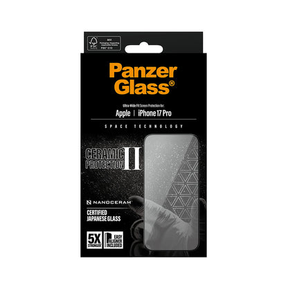 Film de protection d'écran PanzerGlass Ultra-Wide Ceramic II EasyAligner pour Apple iPhone 17 Pro, Verre Trempé, Full Glue, Noir
