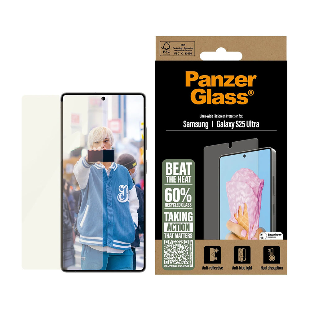 Schutzfolie PanzerGlass Ultra-Wide Fit All-in-One für Samsung Galaxy S25 Ultra S938, gehärtetes Glas, Full Glue