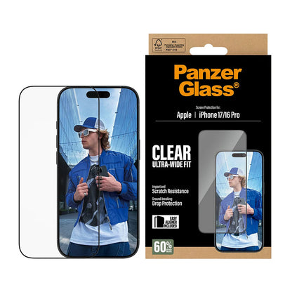 Film de protection d'écran PanzerGlass Ultra-Wide Fit EasyAligner pour Apple iPhone 17 / 16 Pro, Verre Trempé, Full Glue, Noir