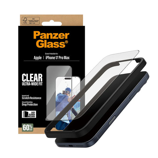 PanzerGlass Ultra-Wide Fit EasyAligner schermbeschermfolie voor Apple iPhone 17 Pro Max, Gehard Glas, Volledige Lijm, Zwart