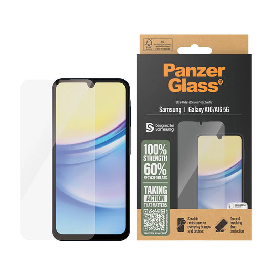Beschermfolie Scherm PanzerGlass Ultra-Wide Fit EasyAligner voor Samsung Galaxy A16 5G A166 / A16 4G A165, Gehard Glas, Volledige Lijm