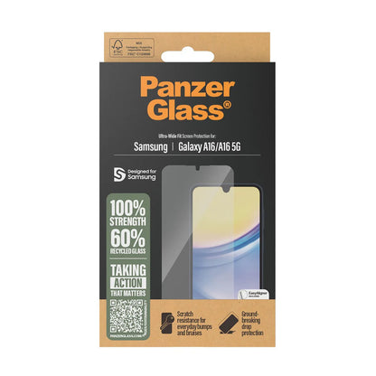 Film de protection d'écran PanzerGlass Ultra-Wide Fit EasyAligner pour Samsung Galaxy A16 5G A166 / A16 4G A165, Verre Trempé, Full Glue