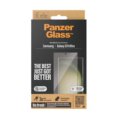 Schutzfolie PanzerGlass Ultra-Wide Fit EasyAligner für Samsung Galaxy S24 Ultra S928, gehärtetes Glas, Vollkleber, Schwarz