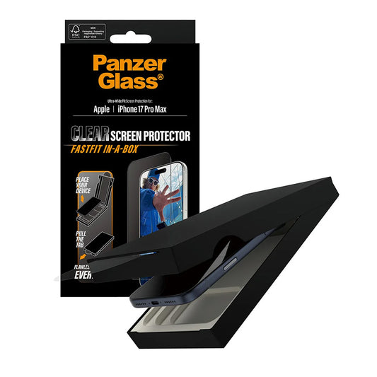 Beschermfolie PanzerGlass Ultra-Wide Fit Fastfit voor Apple iPhone 17 Pro Max, Gehard Glas, Volledige Lijm, Zwart