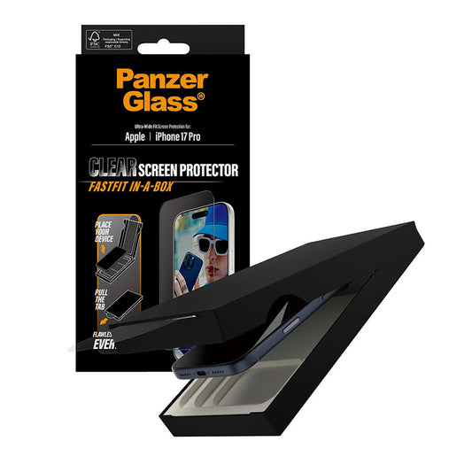 Beschermfolie PanzerGlass Ultra-Wide Fit Fastfit voor Apple iPhone 17 Pro, Gehard Glas, Volledige Lijm, Zwart
