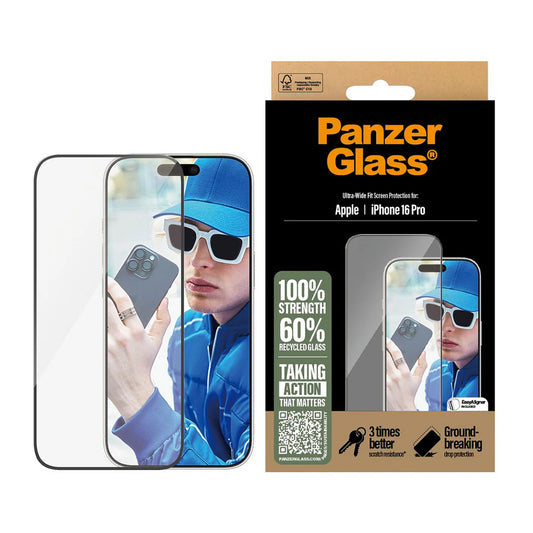 Beschermfolie PanzerGlass Ultra-Wide Fit voor Apple iPhone 16 Plus / 15 Plus, Gehard Glas, Volledige Lijm, Zwart