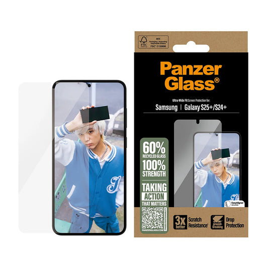 Beschermfolie PanzerGlass Ultra-Wide Fit voor Samsung Galaxy S25+ S936 / S24+ S926, Gehard Glas, Volledige Lijm