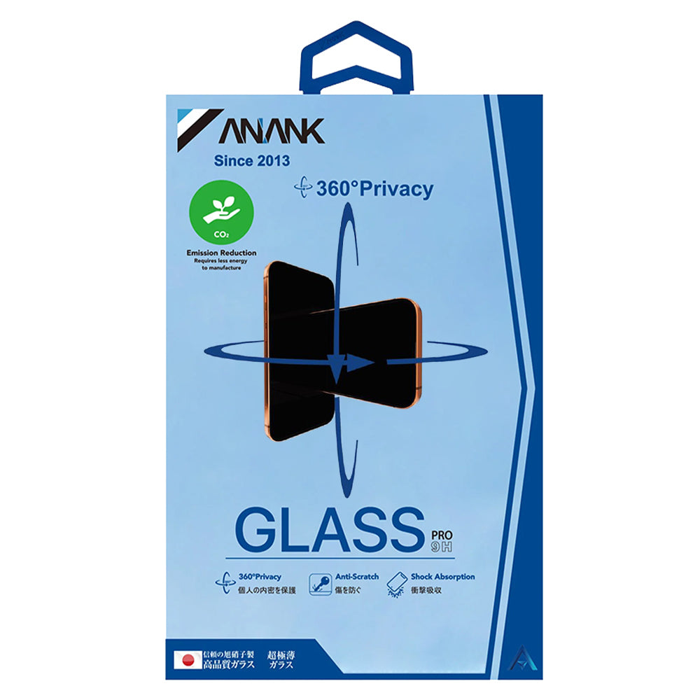 Privacy screen protector Anank 1X Reinforced 360 voor Apple iPhone 16 Pro, gehard glas, full glue, 2.5D