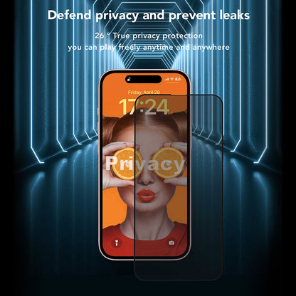 Privacy Screen Protector Folie Anank 3X Versterkt voor Apple iPhone 16 Pro, Gehard Glas, Volledige Lijm, 2.5D