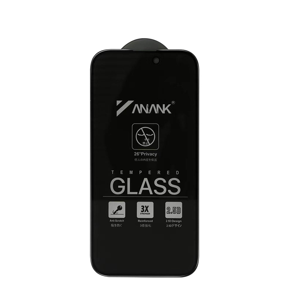 Privacy-Schutzfolie Anank 3X Verstärkt für Apple iPhone 16, Sicherheitsglas, Vollkleber, 2.5D