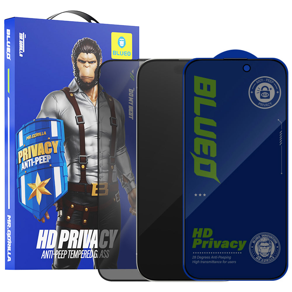 Film de protection d'écran Privacy Blueo Anti-Peep pour Apple iPhone 15 Pro Max, Verre Trempé, Collage Complet