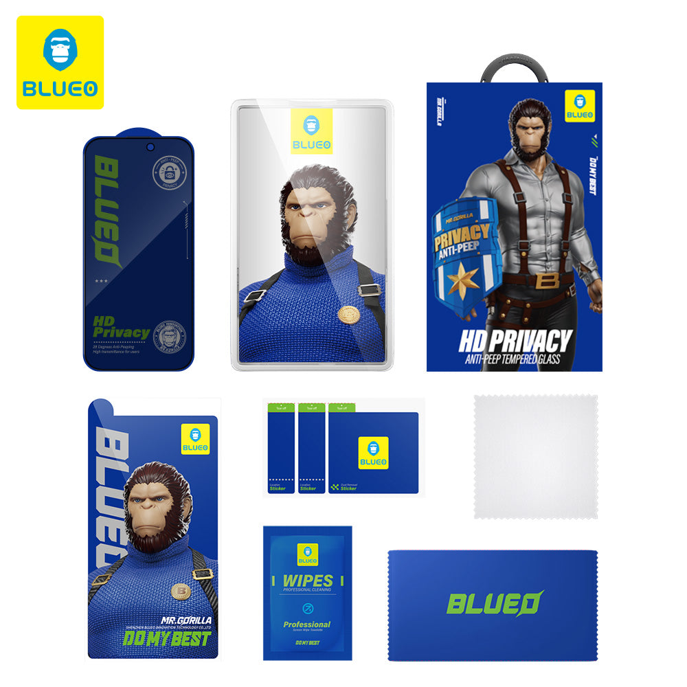 Film de protection d'écran Privacy Blueo Anti-Peep pour Apple iPhone 15 Pro Max, Verre Trempé, Collage Complet
